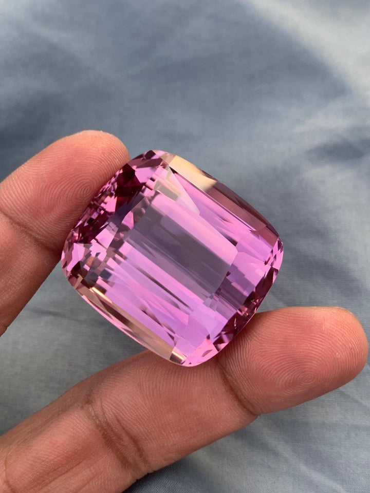 Peach Pink Kunzite Gemstone: 180.45 CT Cushion Cut, Flawless