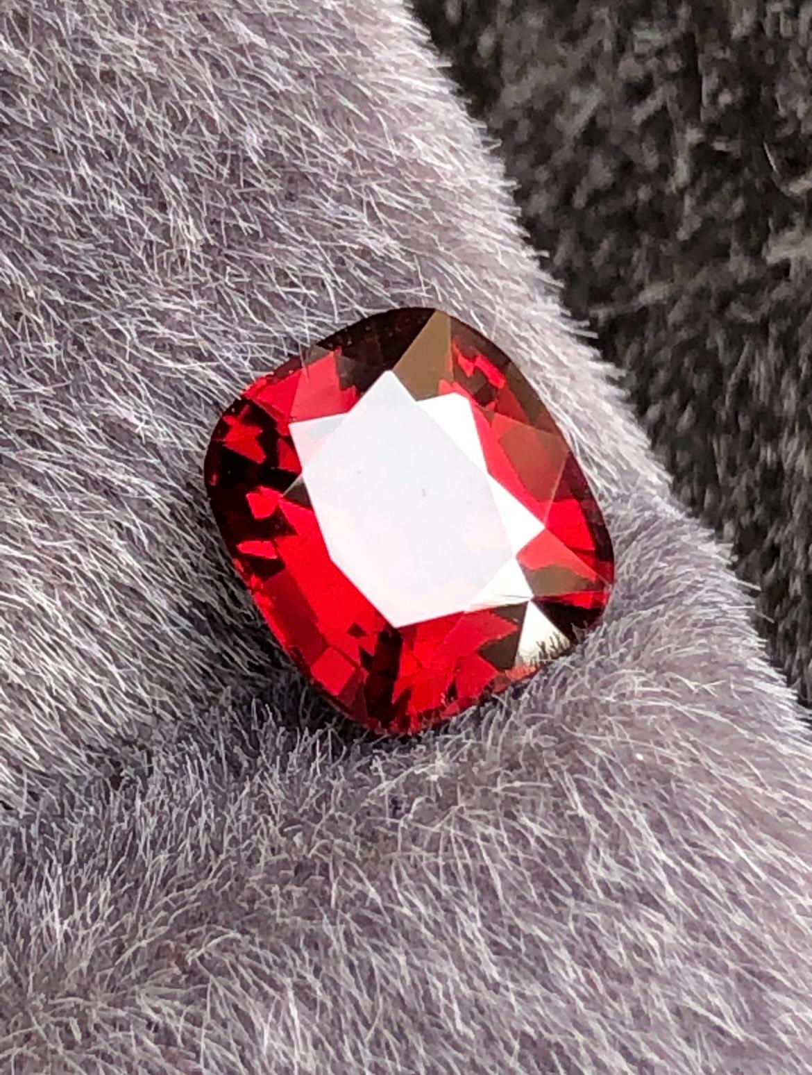Vivid Red Spinel 1.55ct Step Cushion Cut - Burma Gemstone Loose Stone