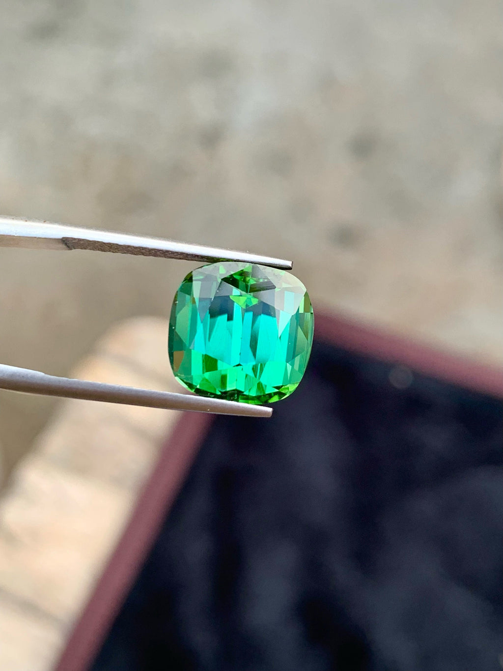 Blue Green Tourmaline Gemstone: Cushion Cut, 8.15 Carat