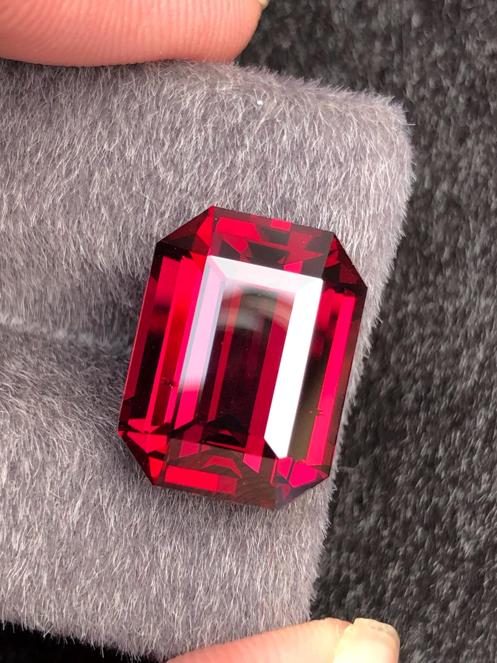 Red Rhodolite Garnet Emerald Cut 13.02 ct from Tanga Mine Tanzania