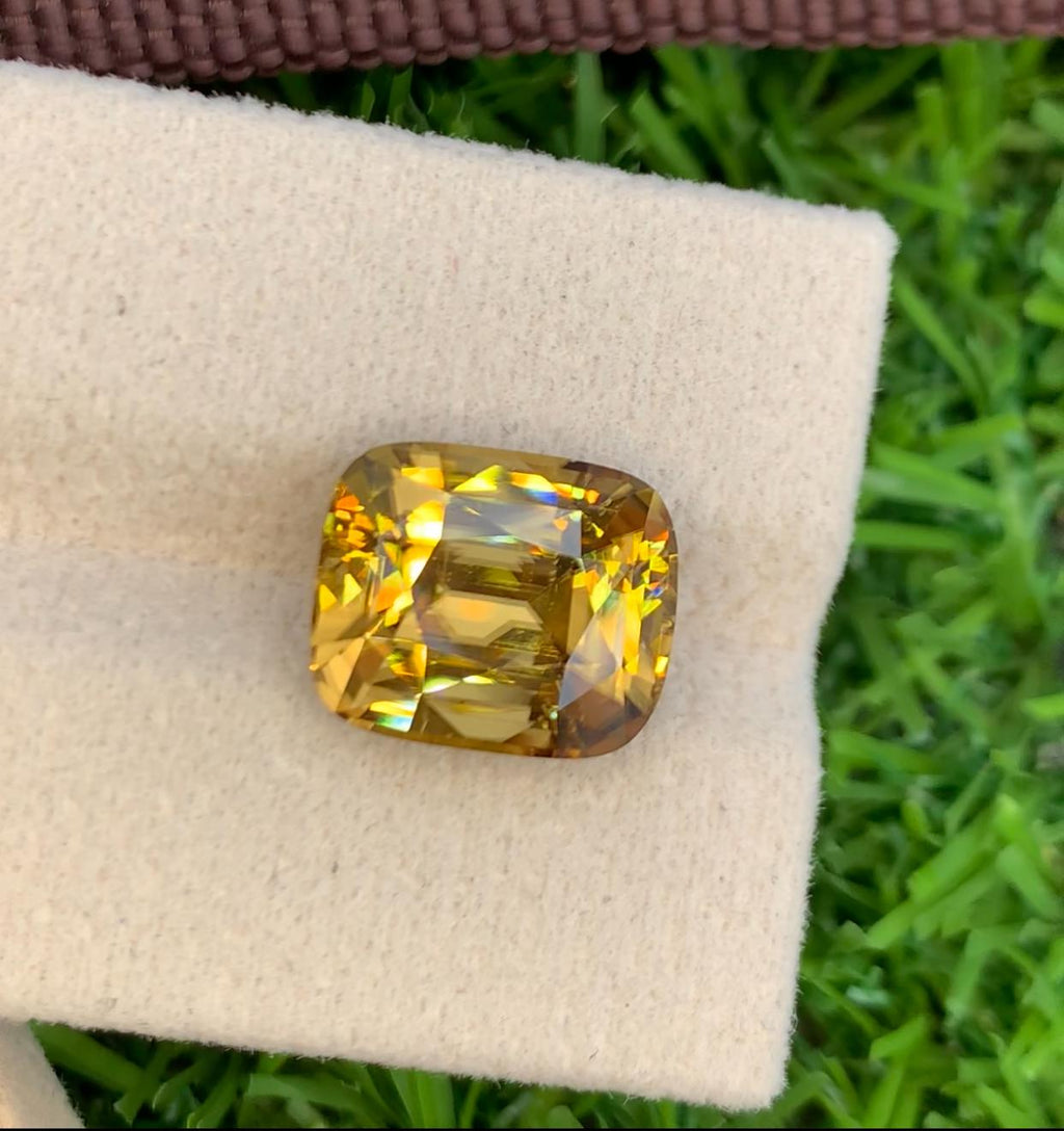 Golden Zircon 10.29ct Cushion Cut Full of Fire from Sri Lanka