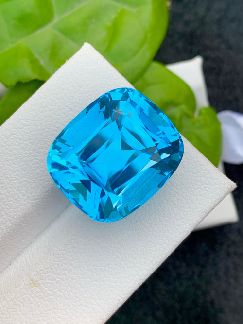30.30 CT Swiss Blue Topaz Gemstone: Cushion Cut, Flawless IF