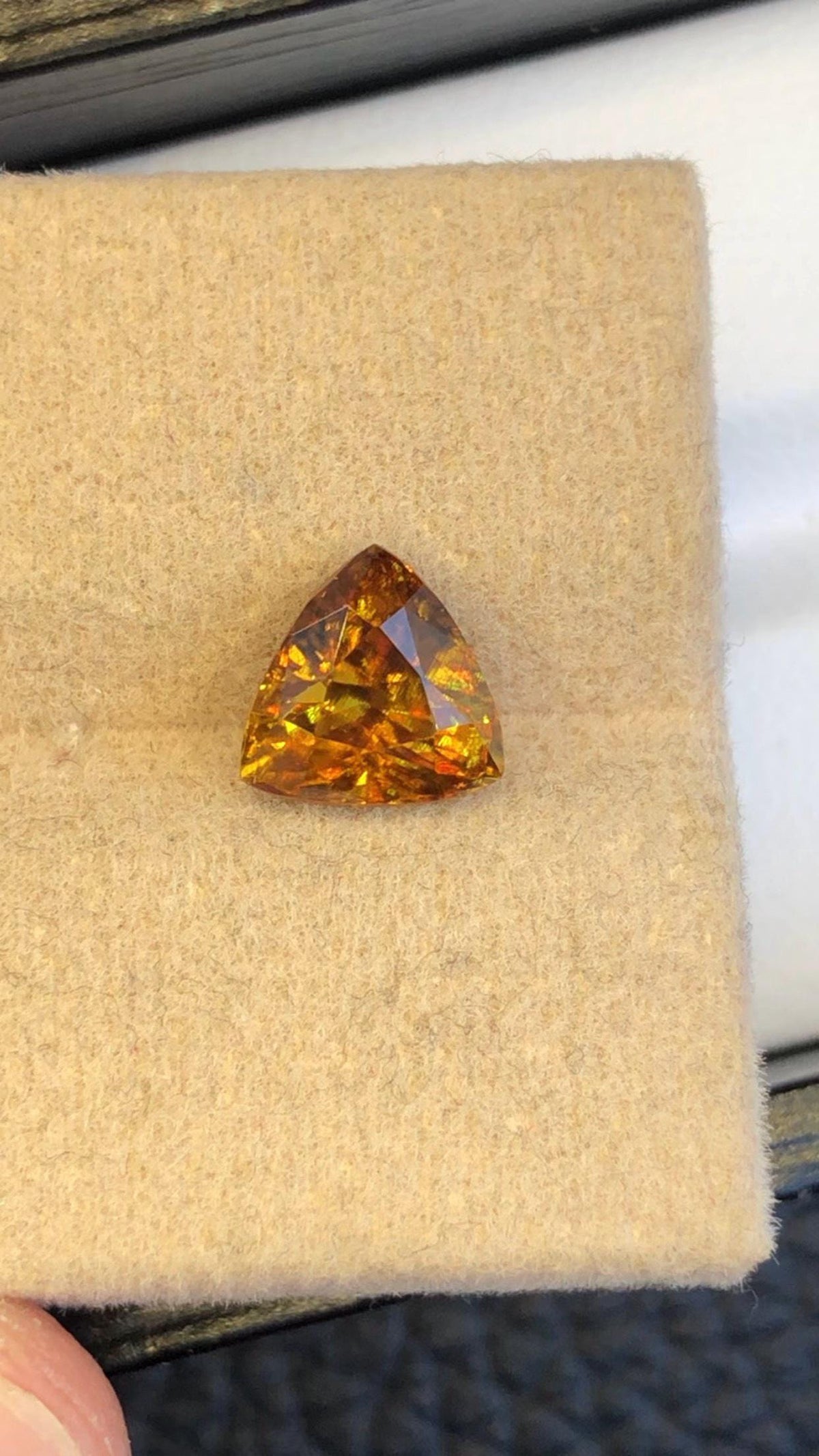 Trichroic Sphene Gemstone: 1.65 CT Trillion Cut, Zagi Mine
