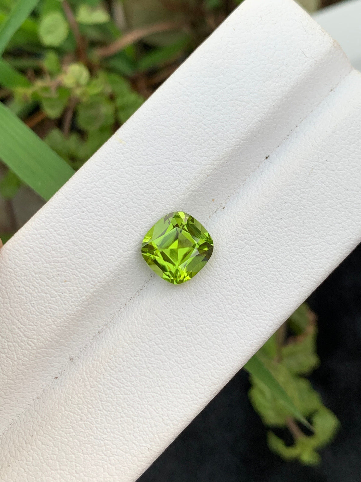 Olive Peridot Gemstone: 2.85 Carat Cushion Cut, VVS Clarity