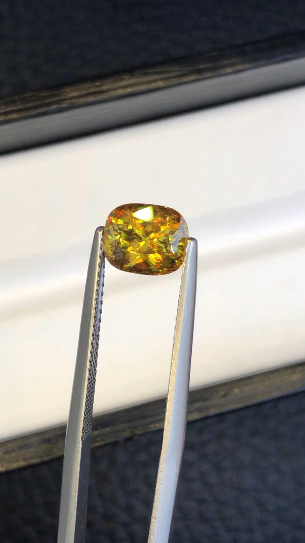 2.10 CT Cushion Cut Sphene Gemstone: Yellow/Red/Orange Titanite