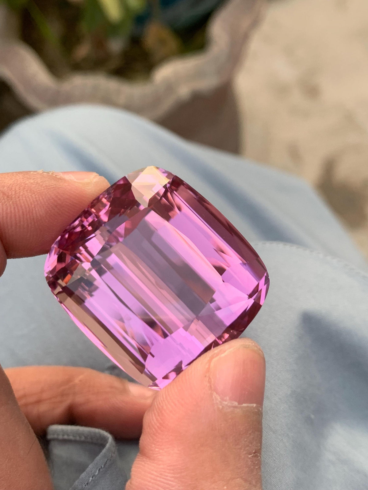 Peach Pink Kunzite Gemstone: 180.45 CT Cushion Cut, Flawless