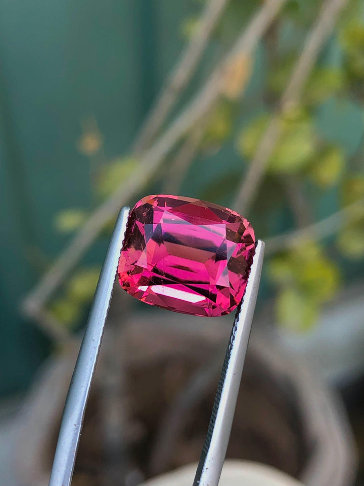 Reddish Pink Tourmaline Gemstone: 9.30 CT Cushion Cut, Afghanistan