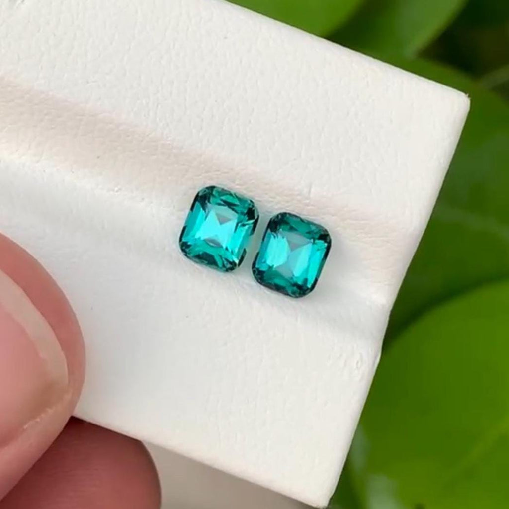 Lagoon tourmaline 1.30ct cushion cut pair — Nuristan, Afghanistan