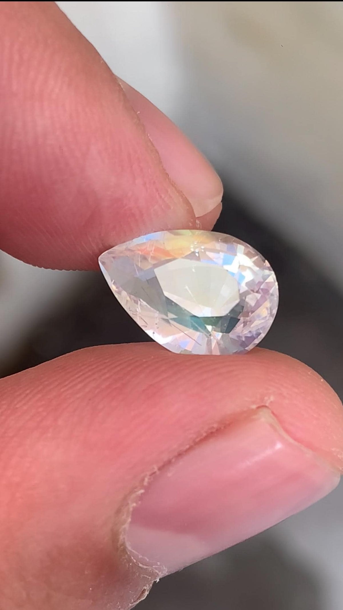 Rainbow Moonstone Pear Cabochon: Faceted Gemstone, 4.25 CT, Madagascar Origin