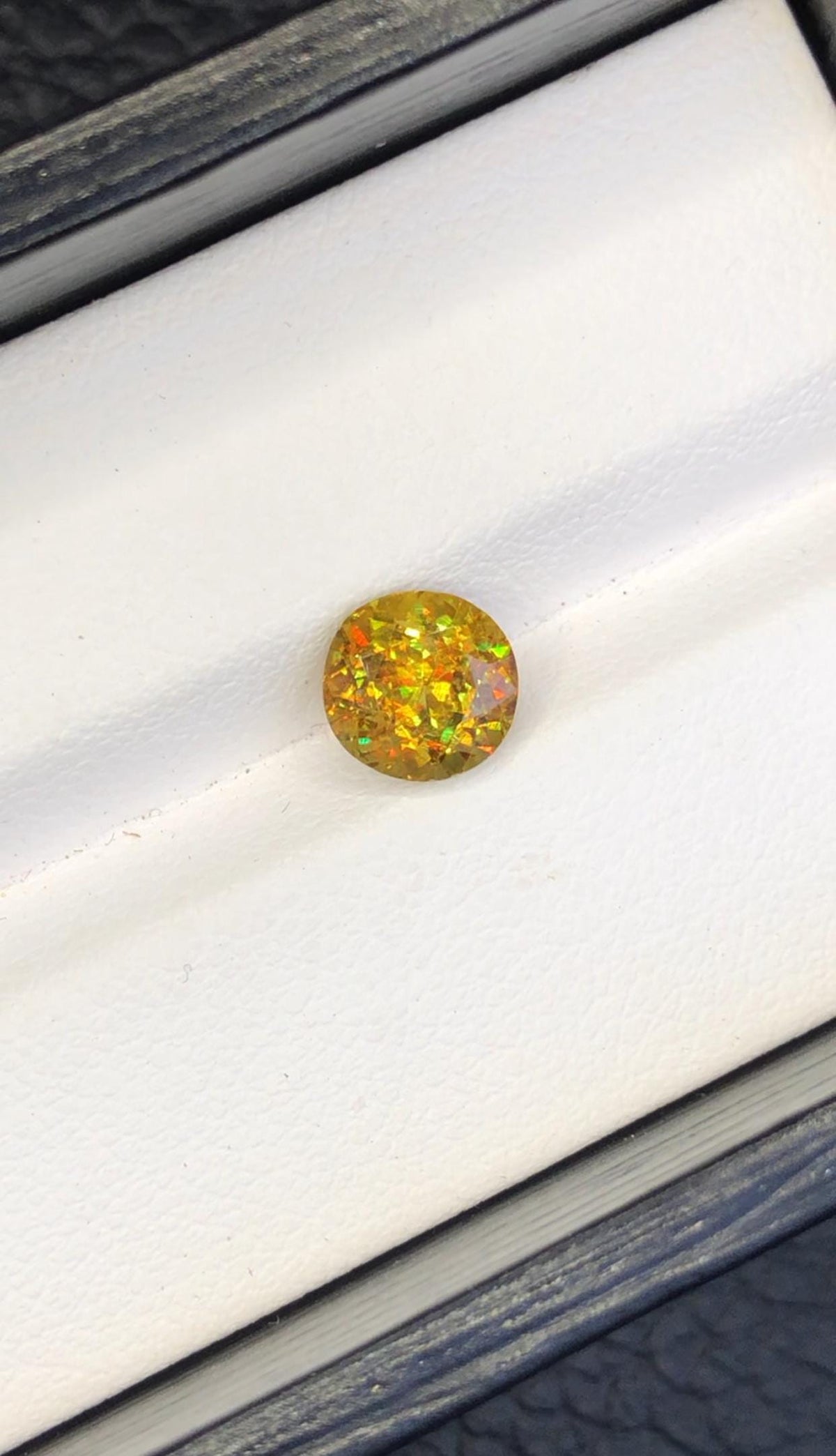 1.90 CT Round Cut Sphene Gemstone: Rare Trichroism Titanite