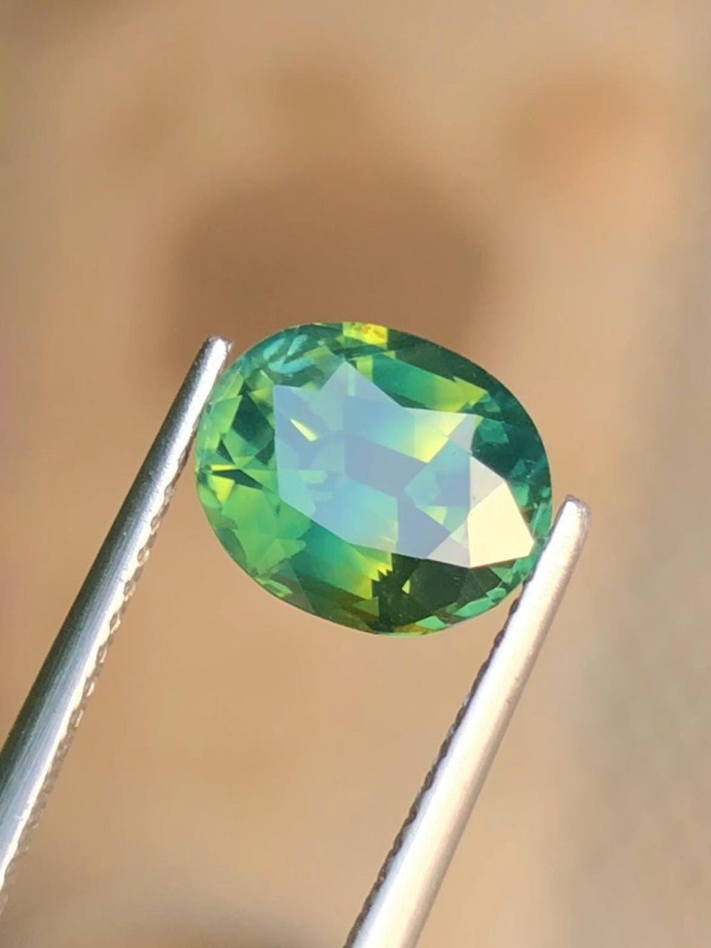 Green Bi-Color Sapphire 2.77 ct Oval Cut Australia