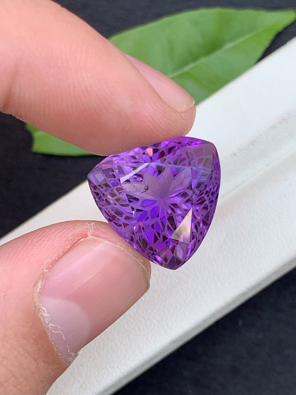 Triangular Amethyst Gemstone: 24.5 Carat Faceted Stone From Brazil