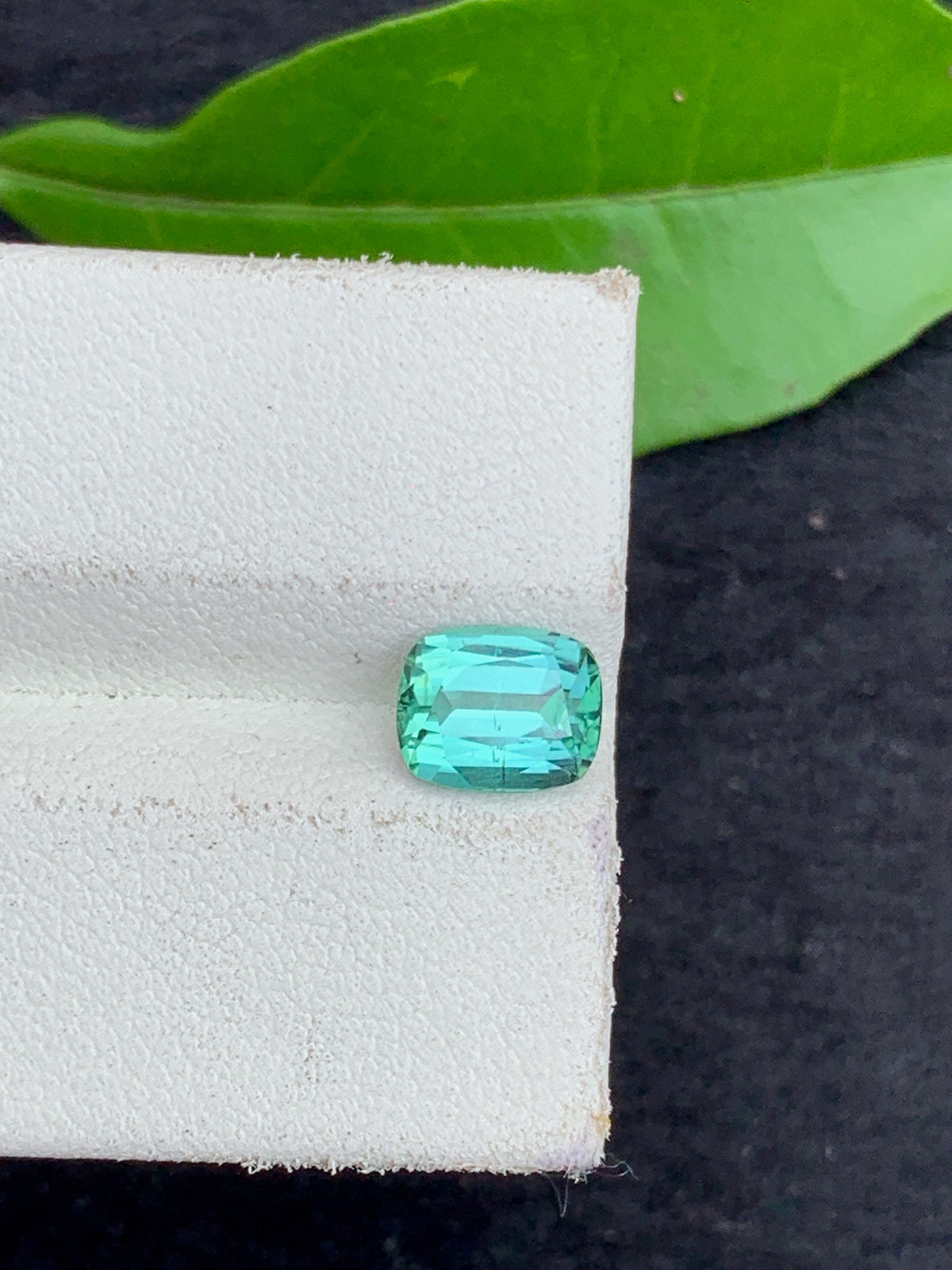 Cushion Cut Bluish Green Tourmaline Gemstone (7x6x4.5mm)