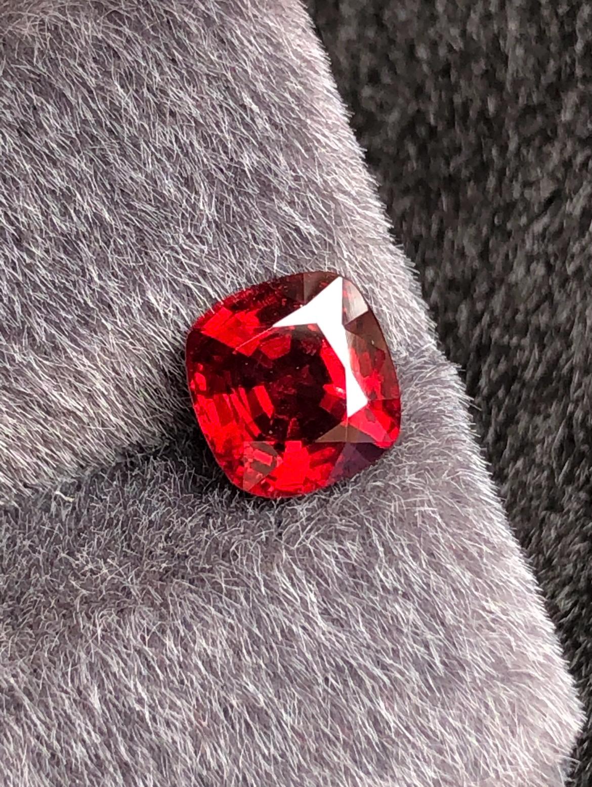 Vivid Red Spinel 1.81 carat Cushion Cut – Burma Gemstone