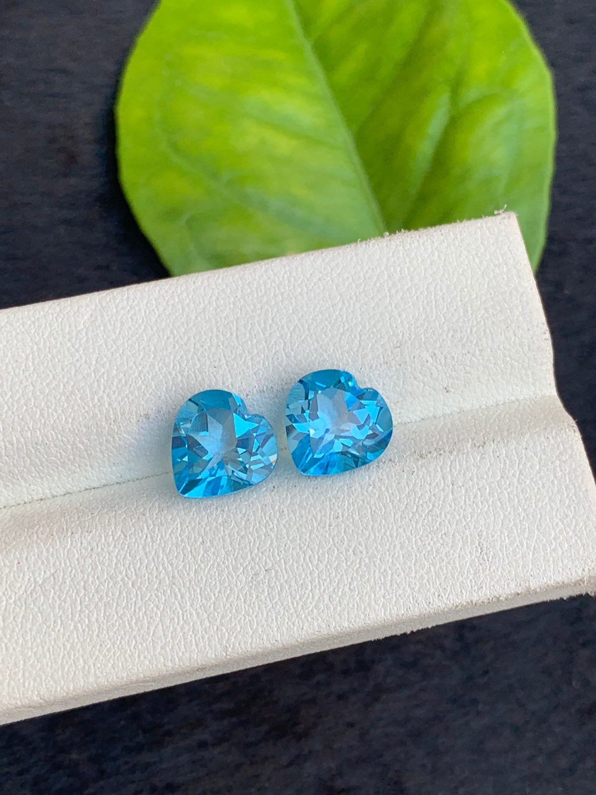 Swiss Blue Heart Shape Topaz Pair, Natural Topaz Cut Stones, 6.10 carat