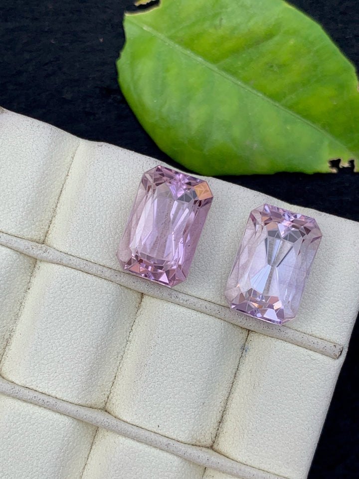 Lavender Pink Amethyst Gemstone Pair: Emerald Cut, VVS Clarity, 20.65 CT
