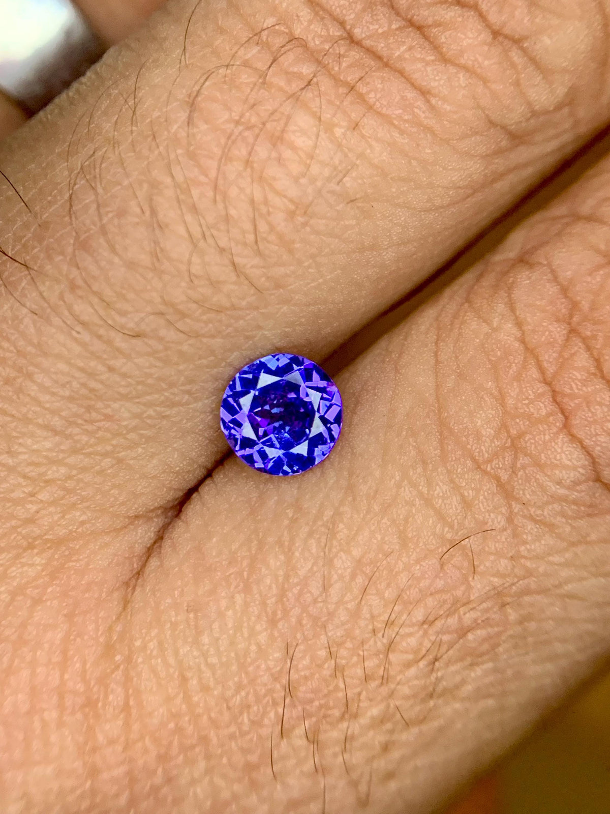 Certified 0.89 Carat Round Tanzanite: Violet-Blue Loose Gemstone