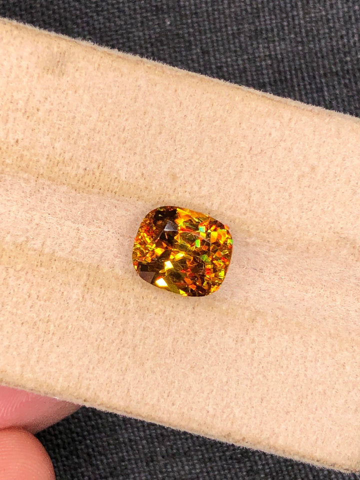 3.25 CT Cushion Cut Sphene Gemstone: Yellow-Red Trichroism