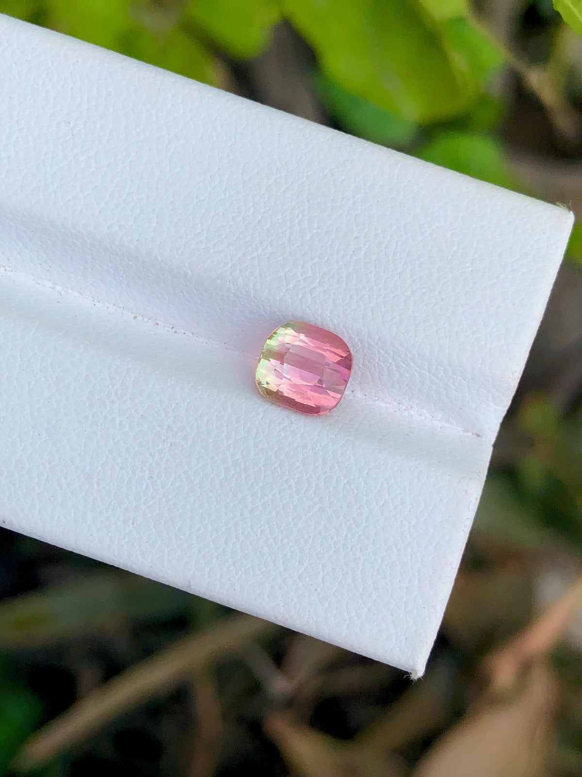1.75 CT Bi-Color Tourmaline Gemstone: Cushion Cut, Flamingo Pink/Harvest Gold