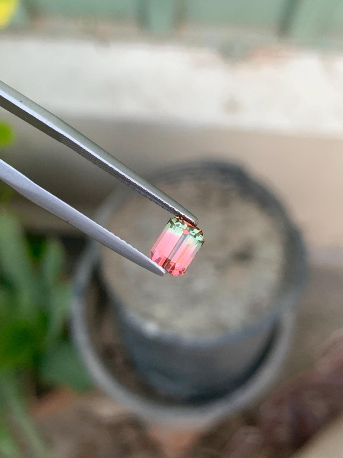 Emerald Cut Bi-Color Tourmaline Gemstone: Pink/Green, 1.30 CT