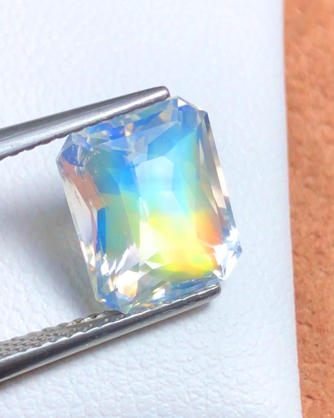 Rainbow Moonstone 3.65ct Octagonal Radiant Scissor Cut – Madagascar