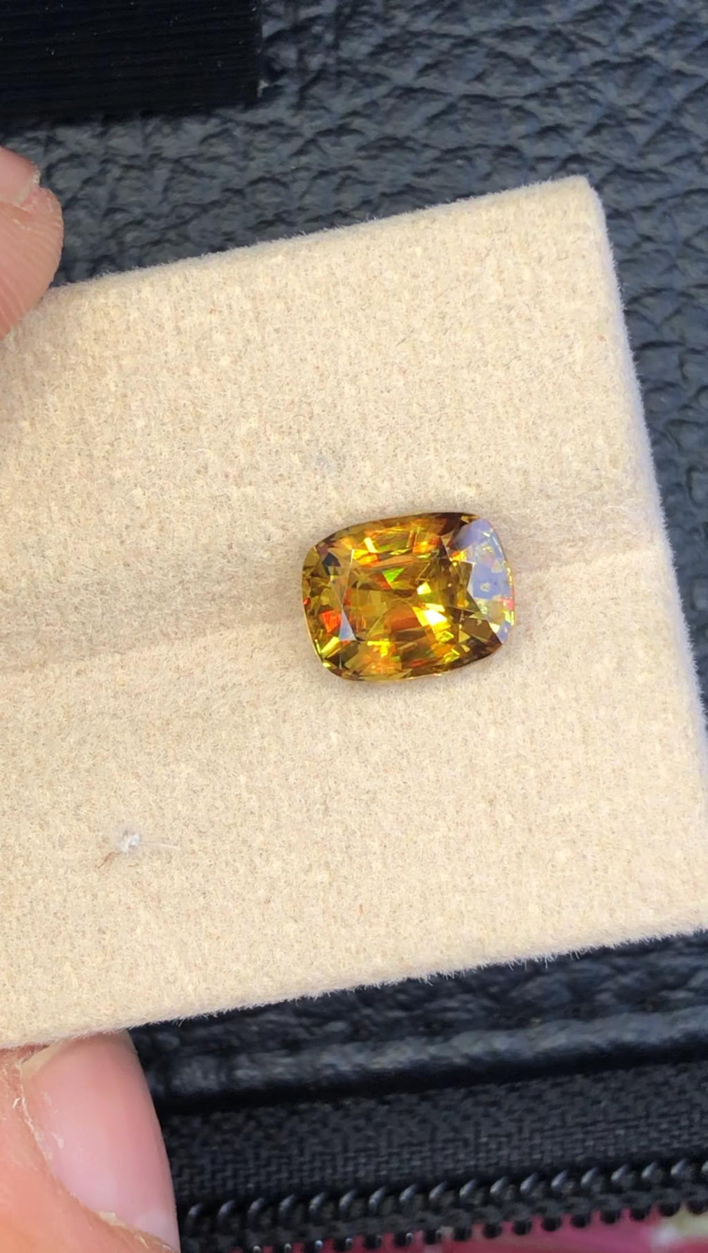 2.70 CT Cushion Cut Sphene Gemstone: Yellow/Red/Orange Titanite