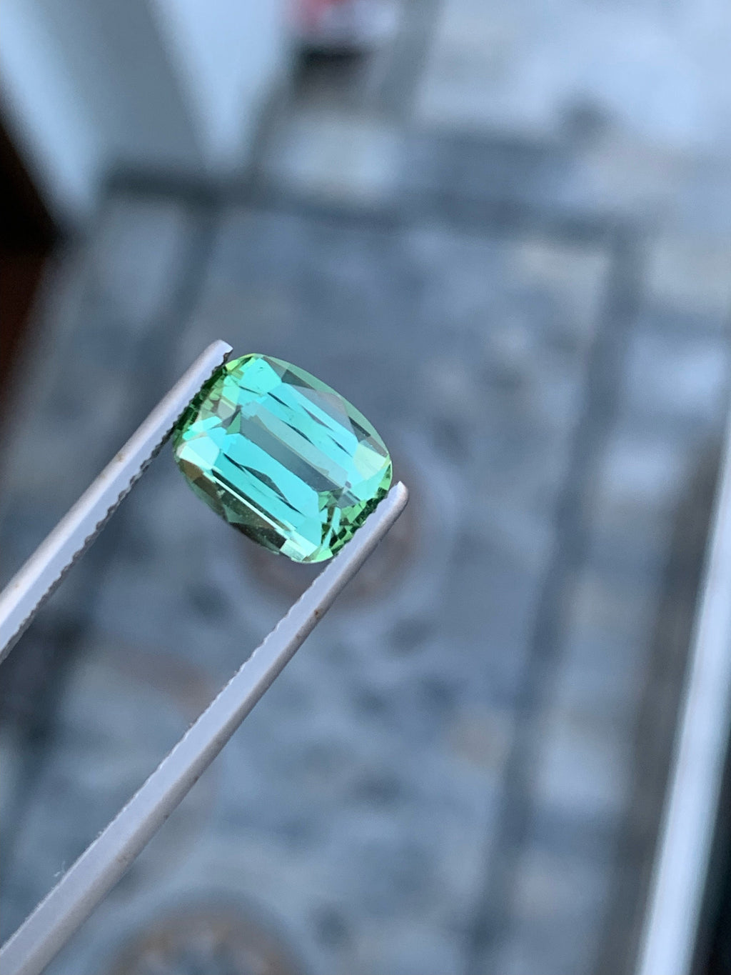 Natural Blue Green Tourmaline Gemstone For Ring Making , Cushion Cut Tourmaline Stone , 3.65 CT