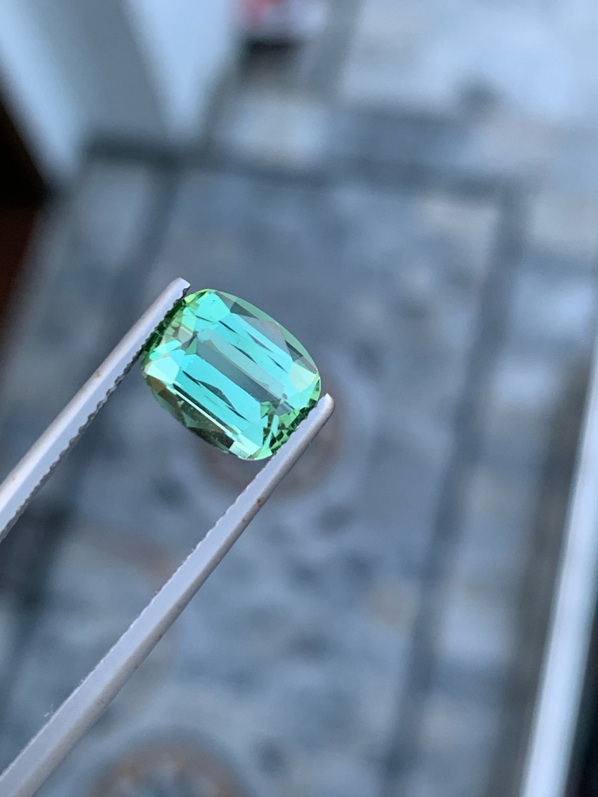 Natural Blue Green Tourmaline Gemstone For Ring Making , Cushion Cut Tourmaline Stone , 3.65 CT