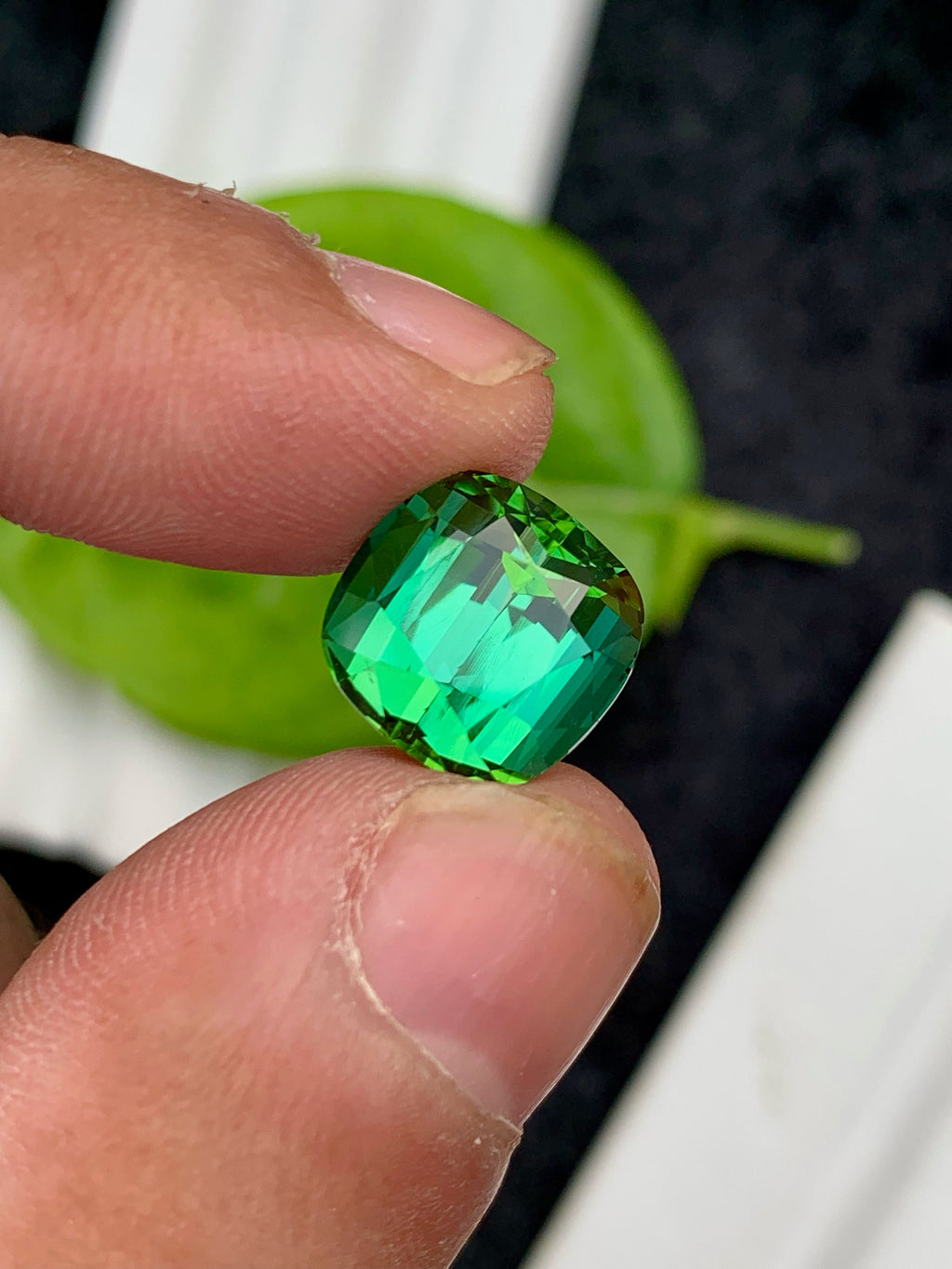 Blue Green Tourmaline Gemstone: Cushion Cut, 8.15 Carat