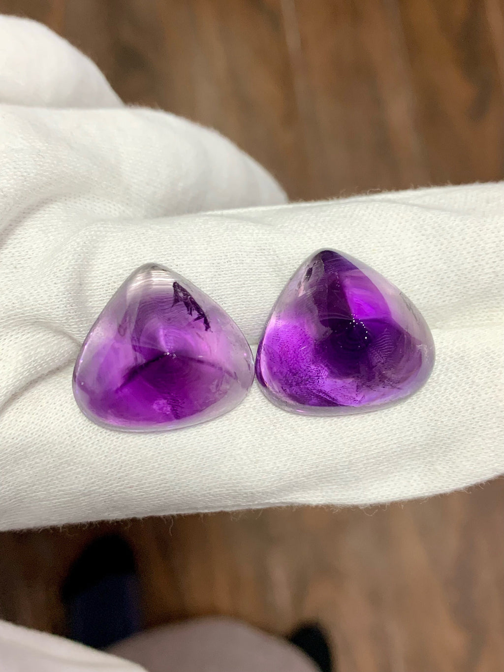 Faceted Amethyst Cabochon Pair: 122.60 CT, Triangular Cut, Brazilian Gemstone