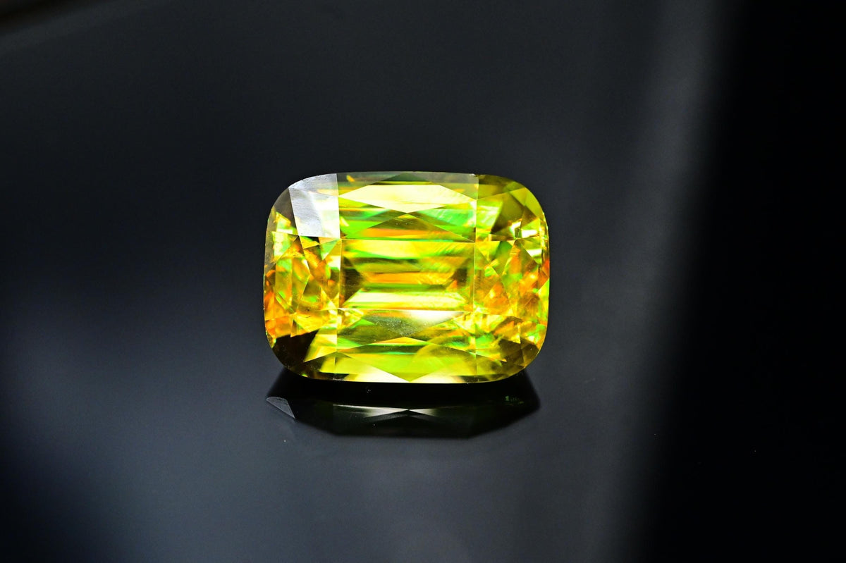 Natural Green Sphene Gemstone: Cushion Cut, 11.80 CT Loose Stone