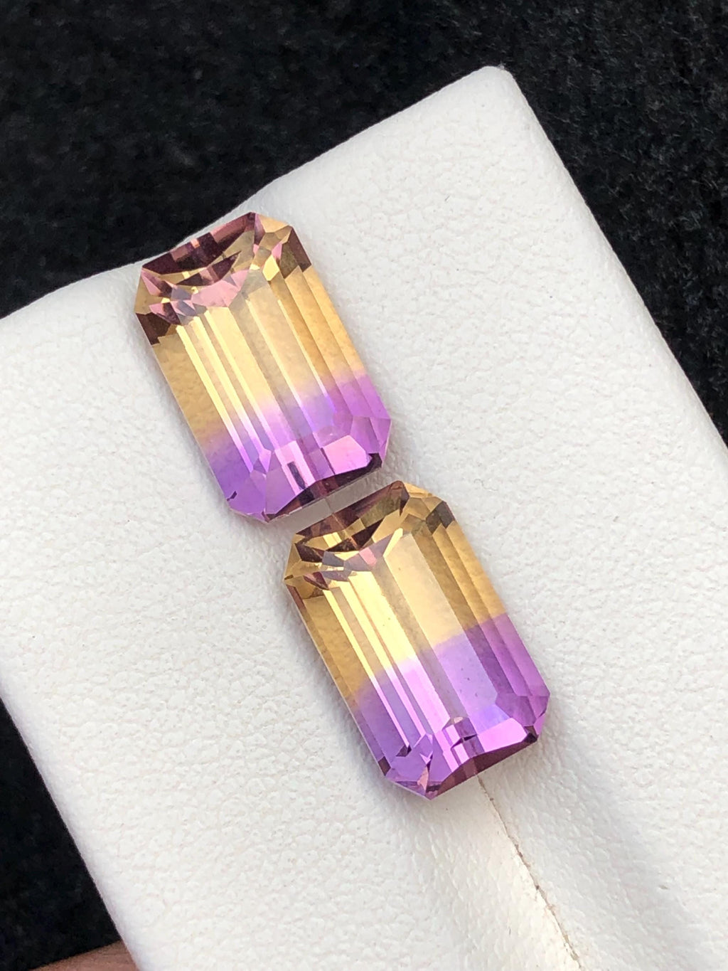 Ametrine 9.30ct - Emerald Cut Bi Color Pair - Brazil