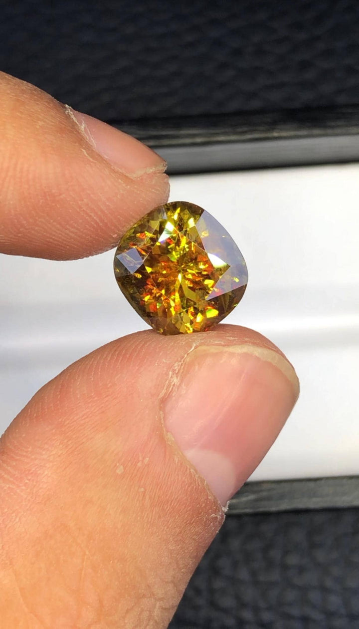 AAA Cushion Cut Sphene Gemstone: 5.65 Carats, Full Fire