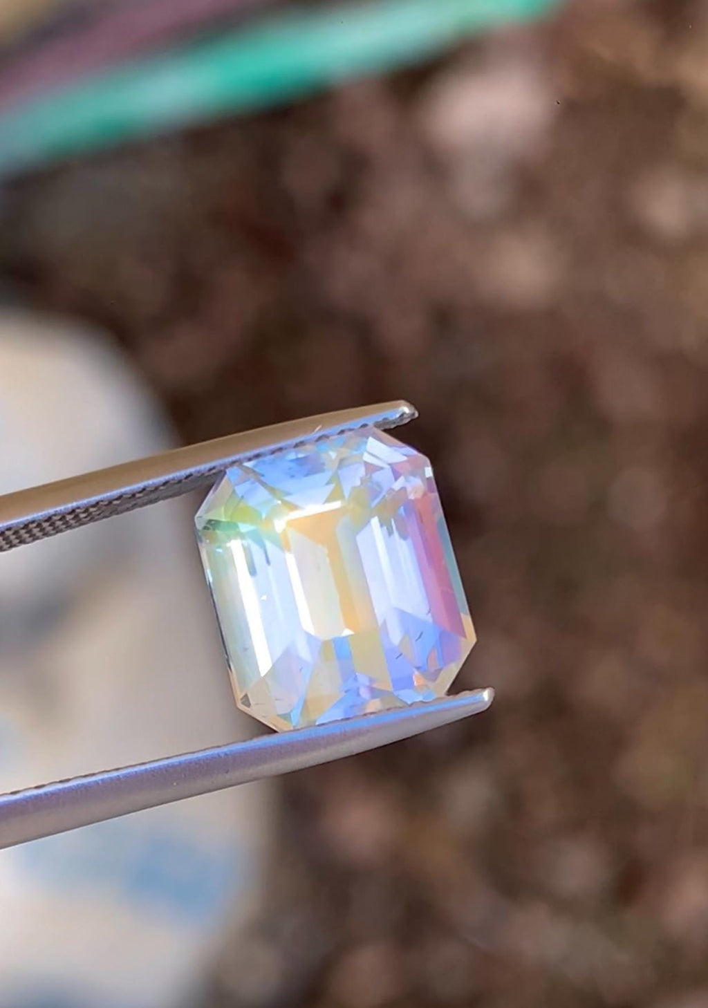 Emerald Cut Rainbow Moonstone Gemstone: Madagascar Loose Stone, 4.45 CT