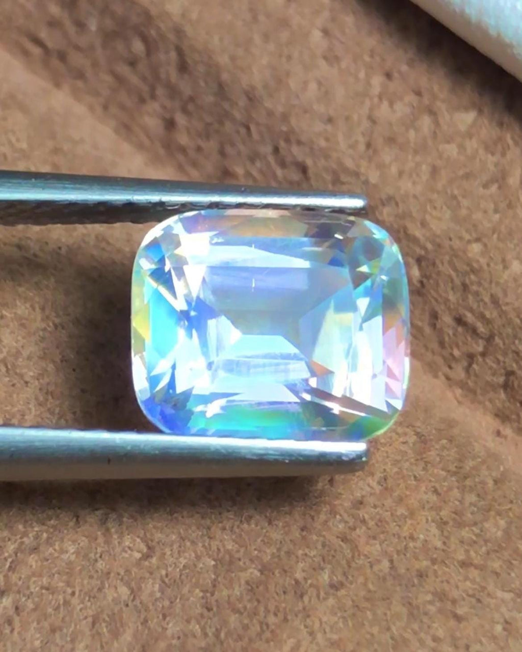 Rainbow Moonstone 2.54 Carat Cushion Cut Gemstone from Madagascar