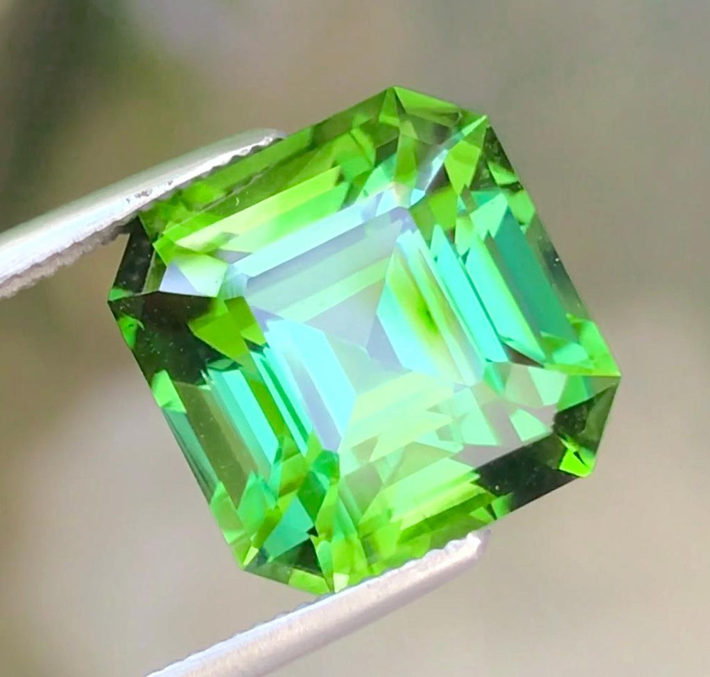 Magestic Asscher Cut Mint Green 8.10 Cts Tourmaline,Rare & Elegant Gem