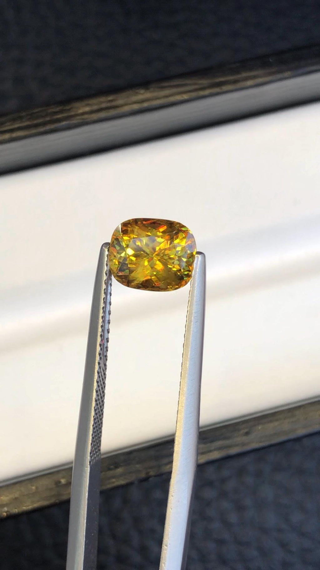 2.10 CT Cushion Cut Sphene Gemstone: Yellow/Red/Orange Titanite