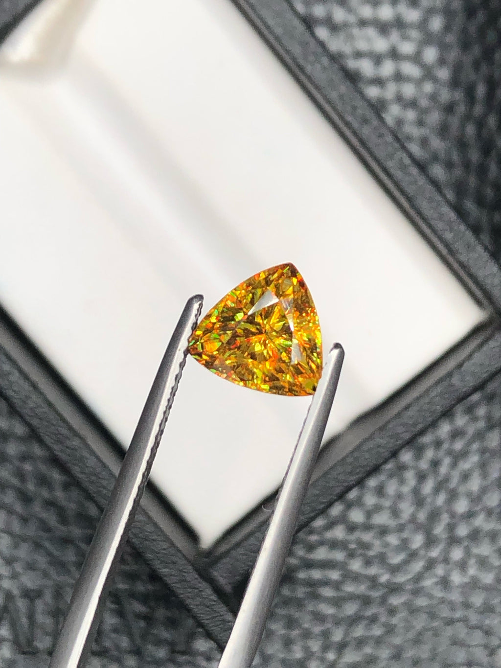 2.5 CT Trillion Cut Sphene Gemstone: Rare Trichroism Titanite
