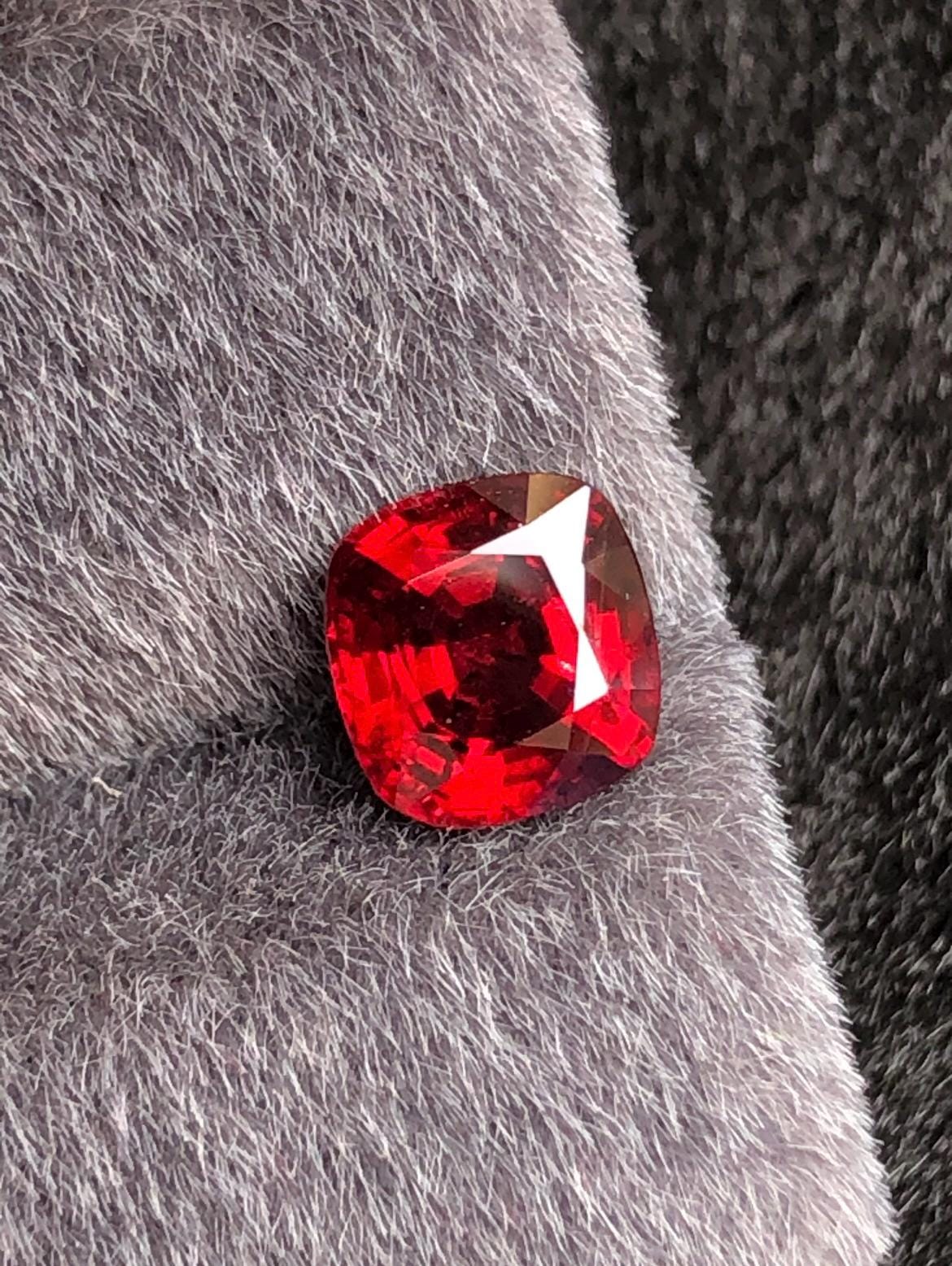 Vivid Red Spinel 1.81 carat Cushion Cut – Burma Gemstone