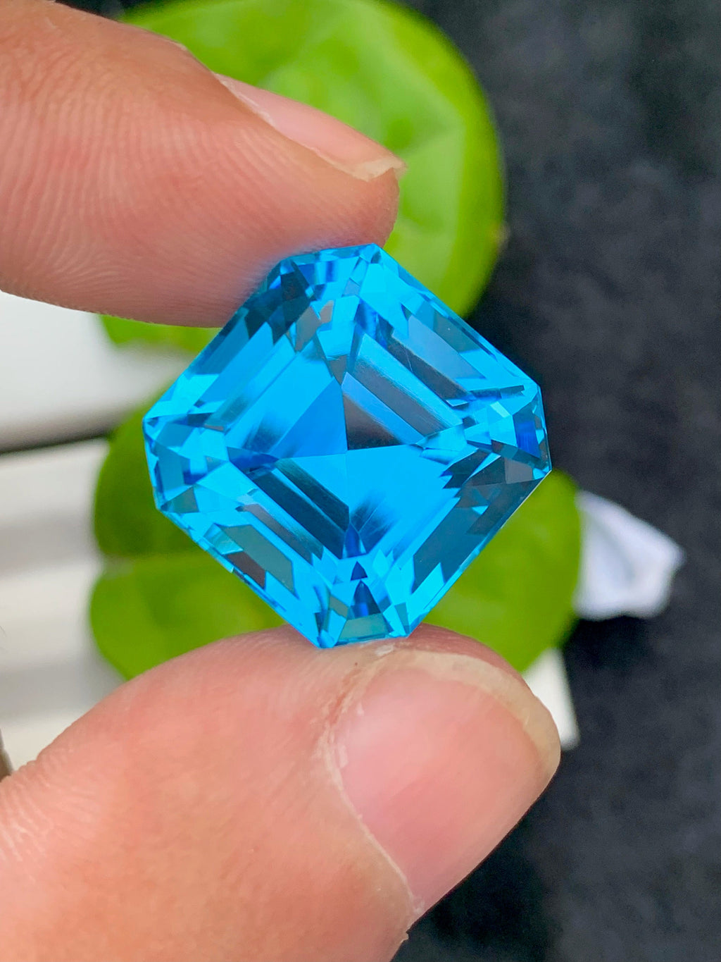 Electric Blue Topaz Gemstone: Asscher Cut, Loupe Clean, 35.35 CT