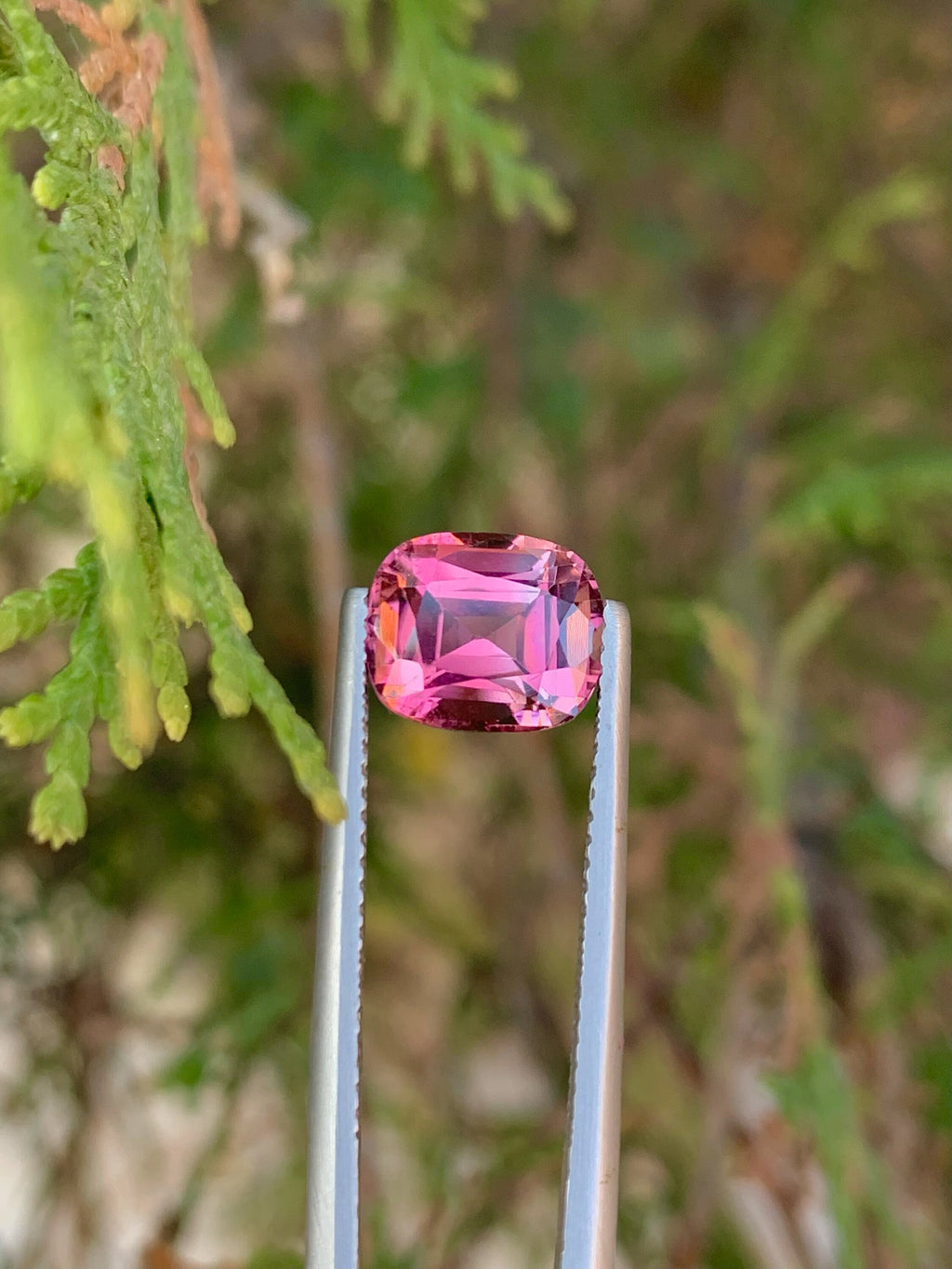 Pink Tourmaline Gemstone: 2.85CT Faceted Cushion Cut, October Birthstone