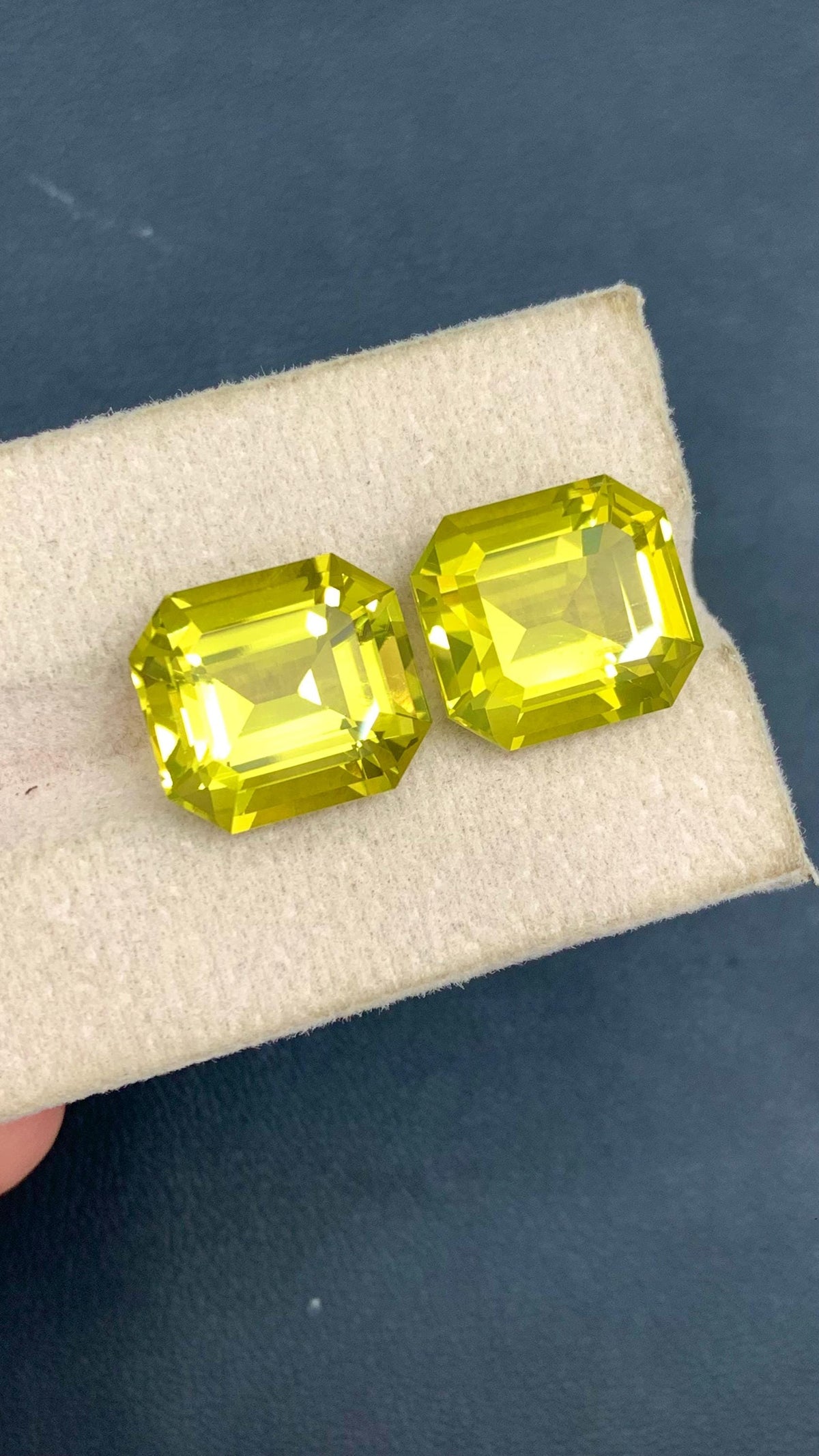 Olive Green Citrine Gemstone Pair: Emerald Cut, November Birthstone, 19.55 Carat