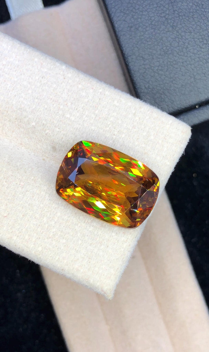 11.75 CT Cushion Cut Sphene Gemstone: Rare Trichroic Titanite, Zagi Mine