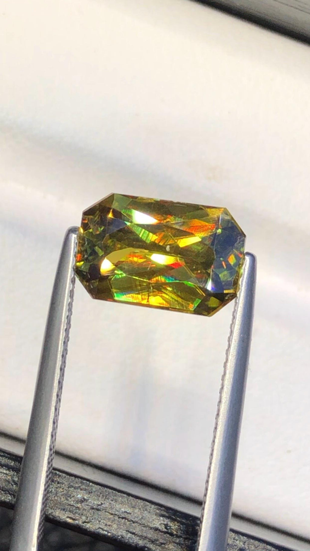 Emerald Cut Sphene Gemstone: Rare Trichroic Titanite, 3.35 CT