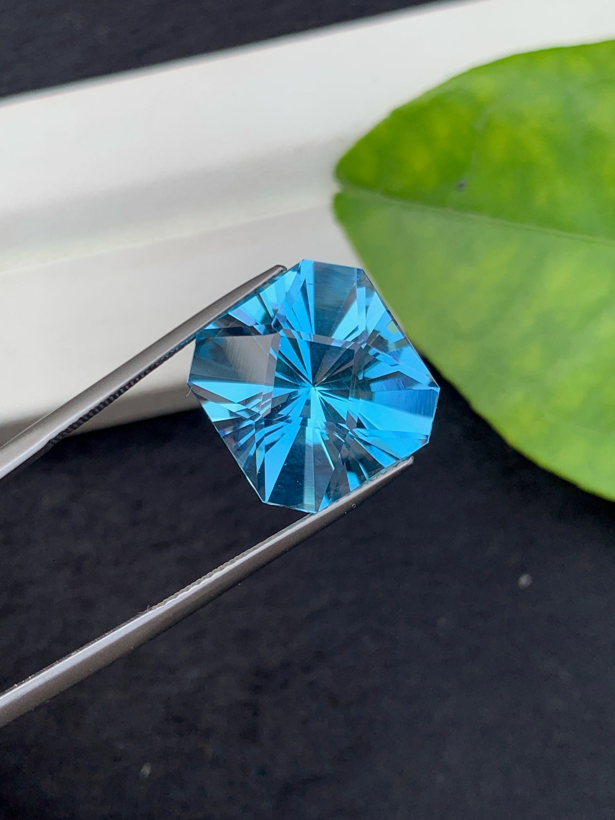 Swiss Blue Topaz Gemstone: 18 CT Fancy Asscher Cut, Loupe Clean