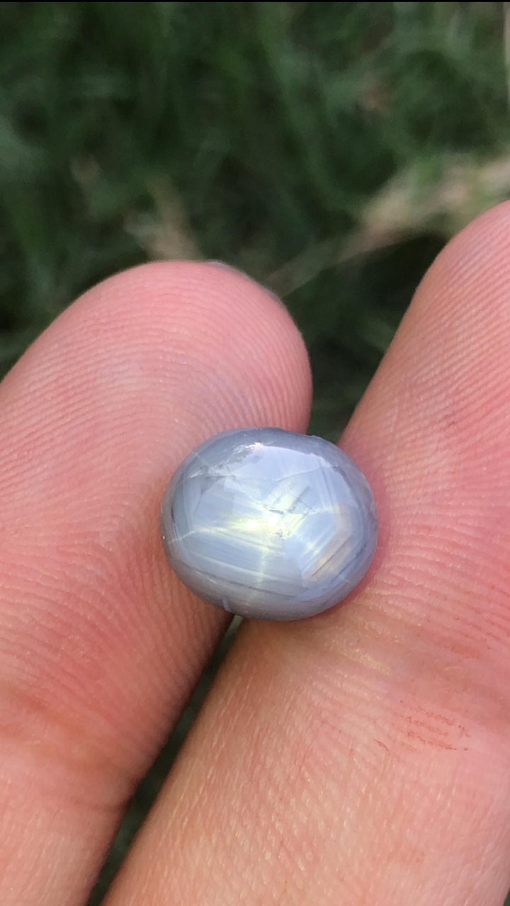 Oval Star Sapphire Gemstone: Grayish Blue Faceted Ring Stone, 6.35 CT