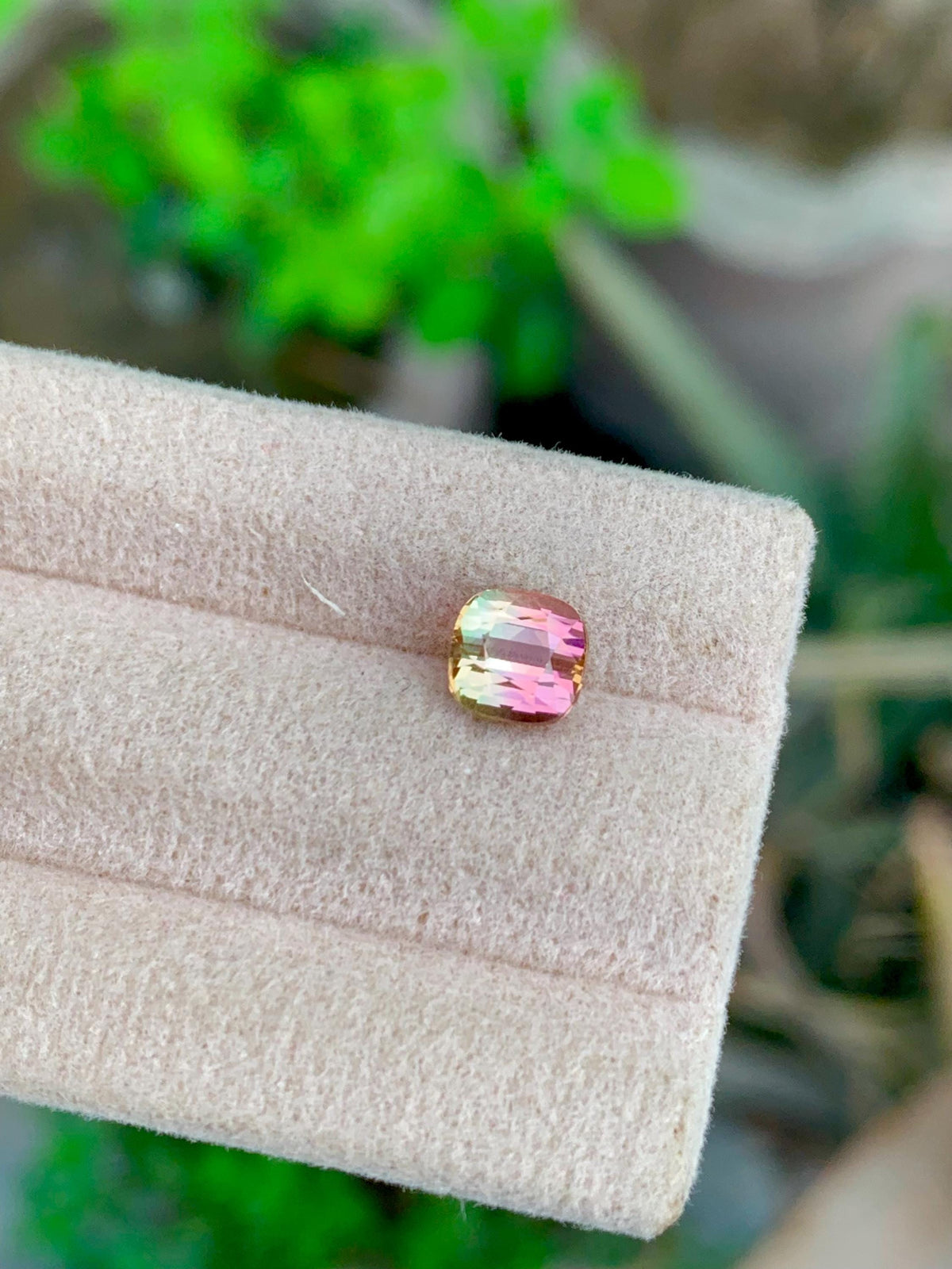 Bi-Color Tourmaline Gemstone: 1.35 CT Cushion Cut, Flamingo Pink/Harvest Green