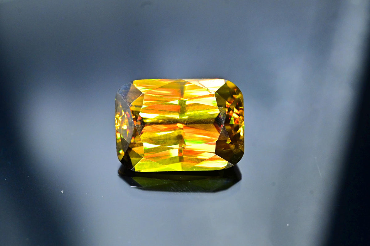 Emerald Cut Sphene Gemstone: 10.75 CT Yellow/Red/Orange Titanite