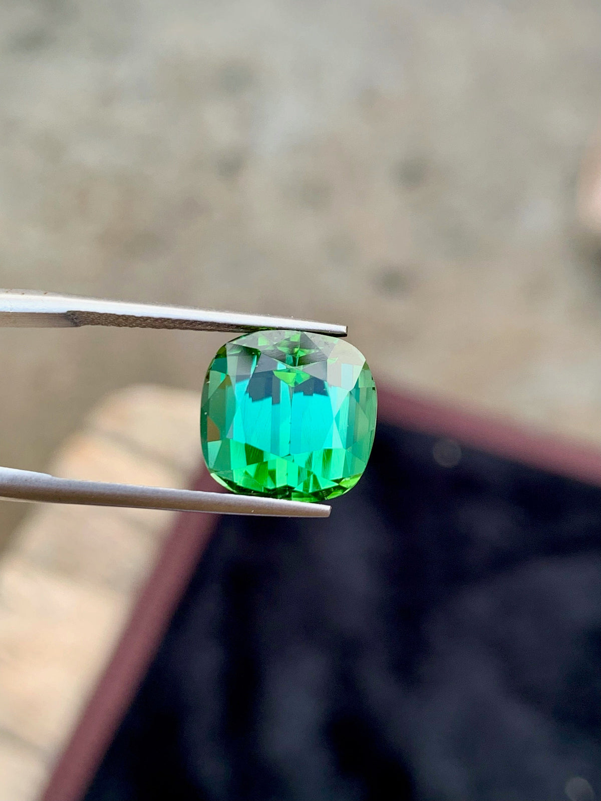 Blue Green Tourmaline Gemstone: Cushion Cut, 8.15 Carat