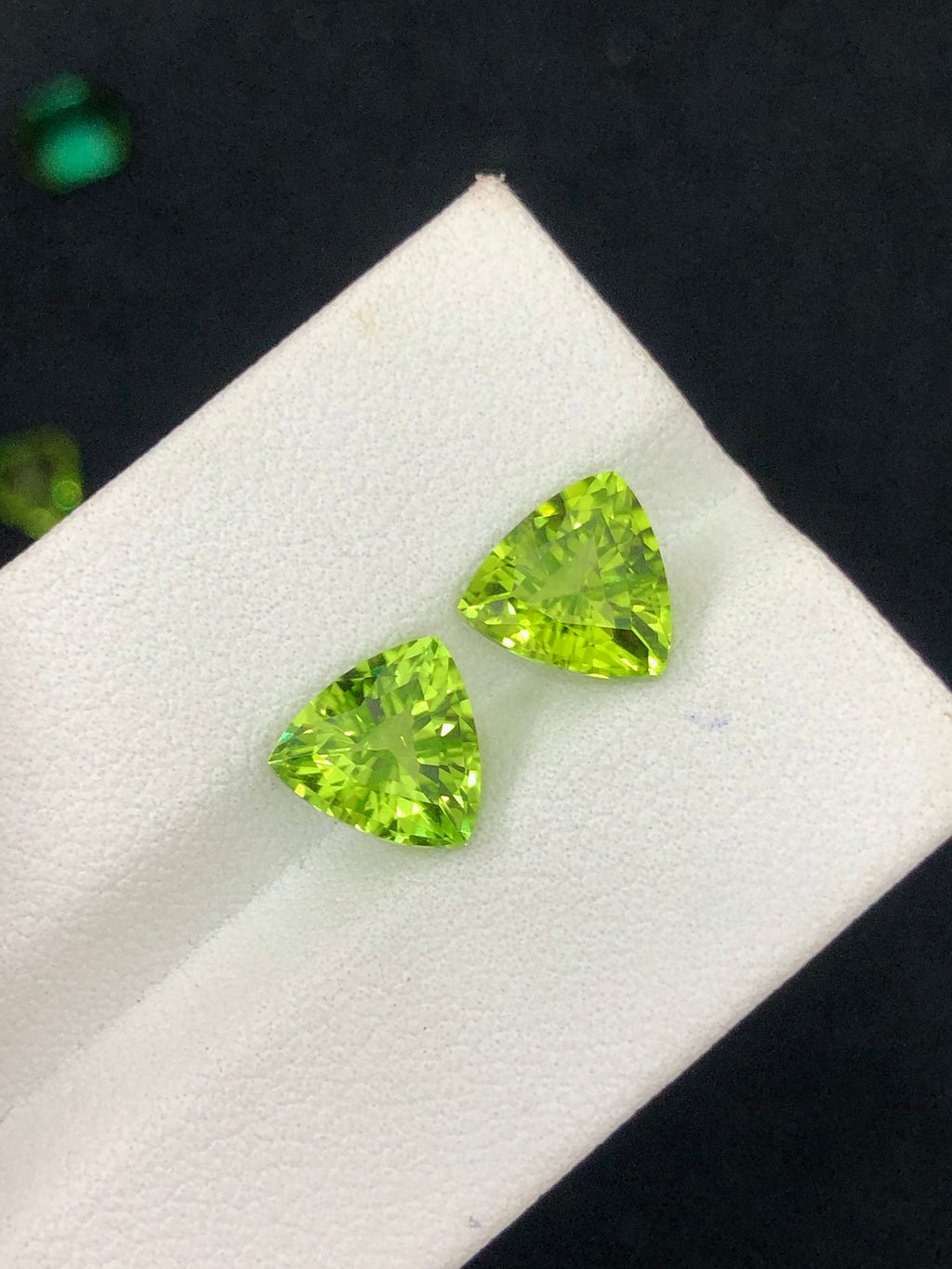 Trillion Cut Peridot Gemstone Pair: 4.85 CT, Supat Mine Pakistan